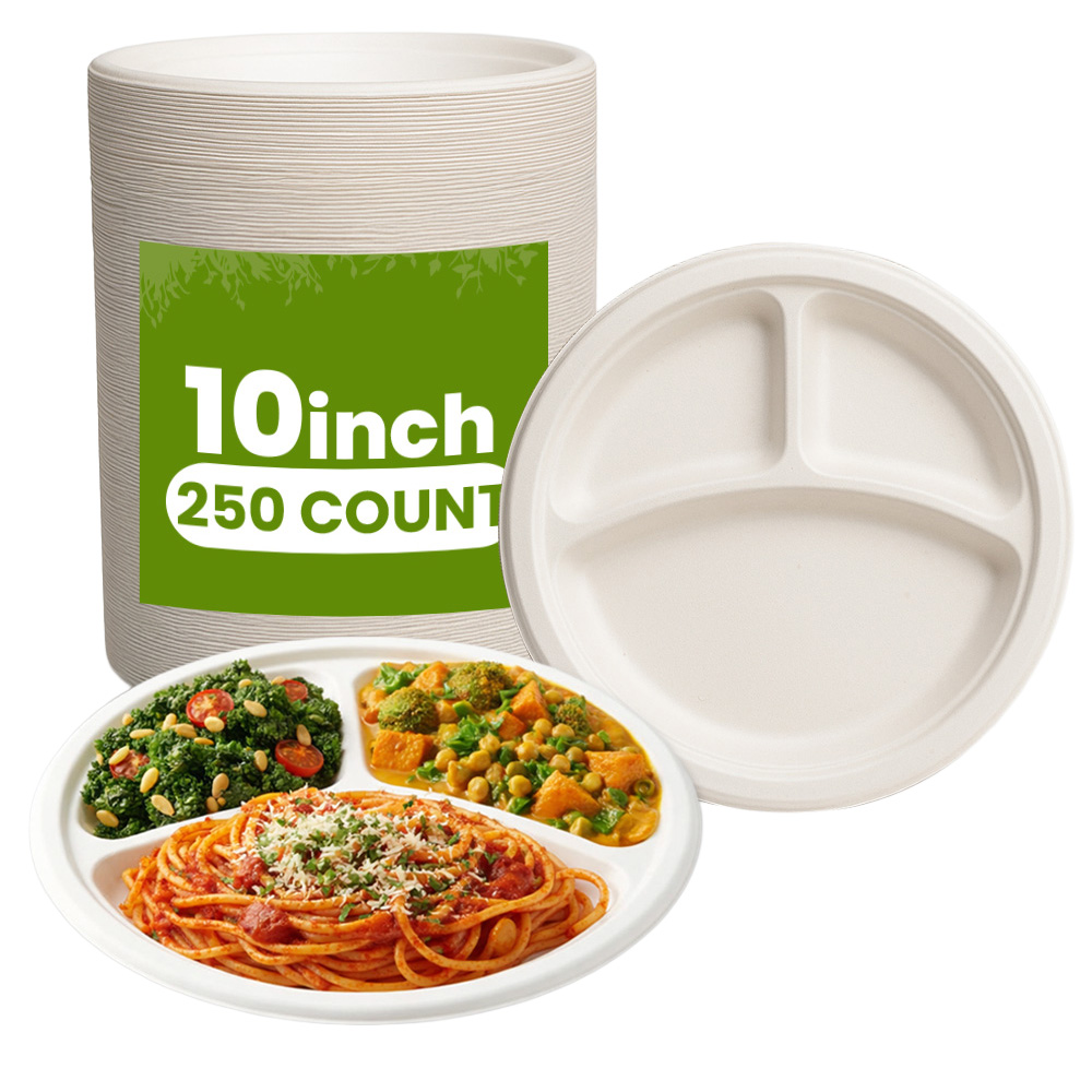 Biodegradable 3 Compartment Plates-250 CT