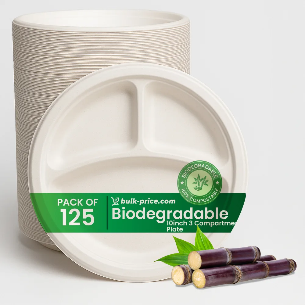 Biodegradable 3 Compartment Plates – 10 Inch Eco-Friendly and Durable