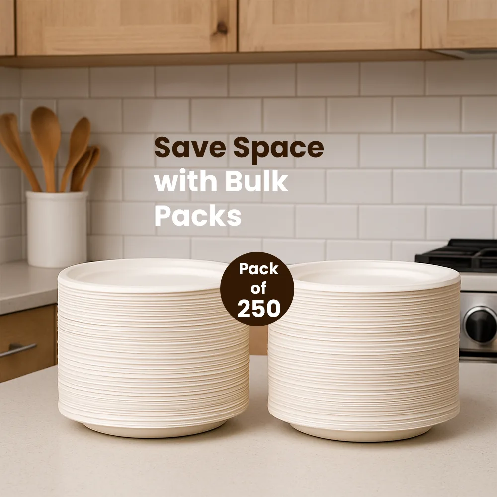 Biodegradable Oval Plates Save Space with Bulk Packs 250 Pack
