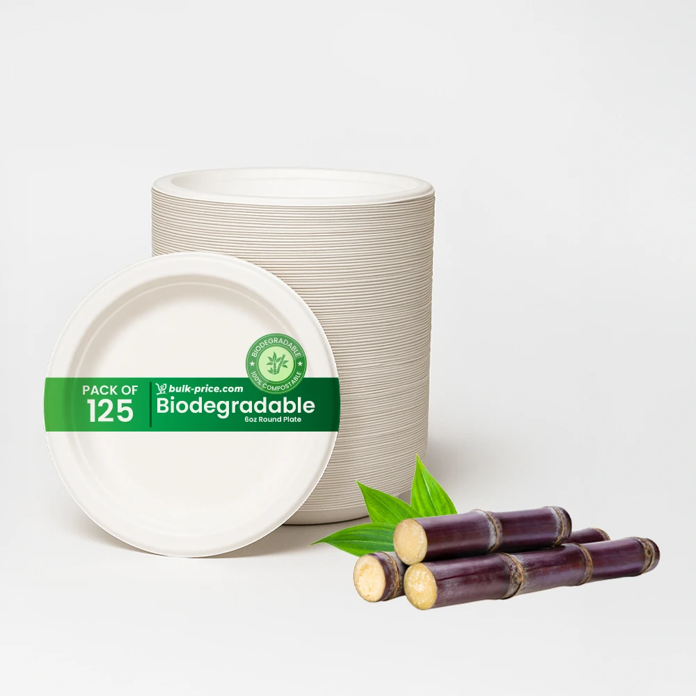 Biodegradable Round Plates – 125 Pack - Compostable and Durable