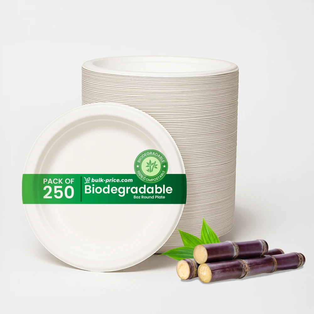 Biodegradable Round Plates – 6, 8 & 10 Inch | Compostable & Durable - 8 Inch, 250