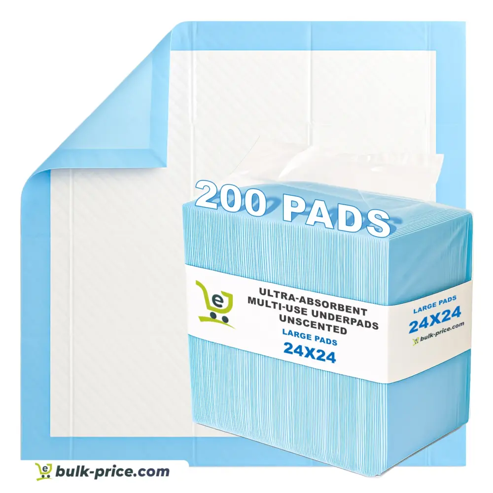 Large Disposable Bed Underpads 24x24 Inch - Leak-Proof Protection - 200 Count