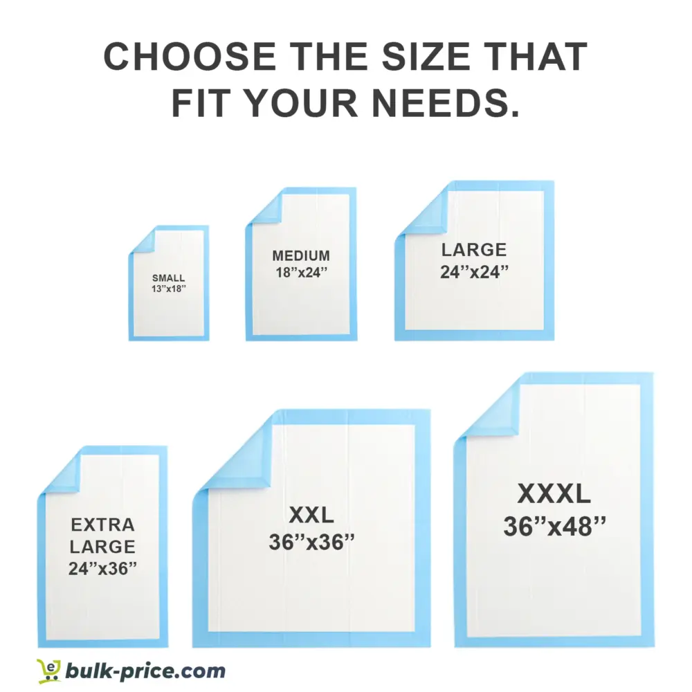 Large Disposable Bed Underpads - Adult Pad for Surgery Adult - Soft Quilted Comfort - Size chart