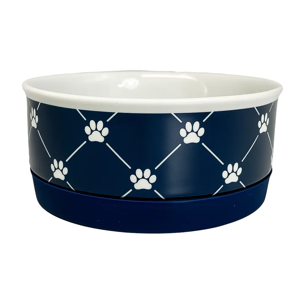 PET BOWL - TRELLIS PAW NAVY - SMALL 4.25Dx2H