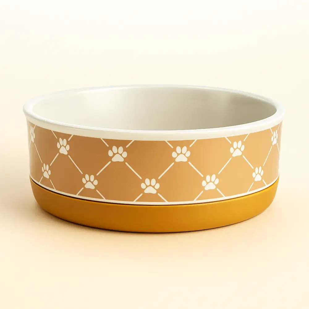 PET BOWL - TRELLIS PAW TAUPE - SMALL 4.25Dx2H