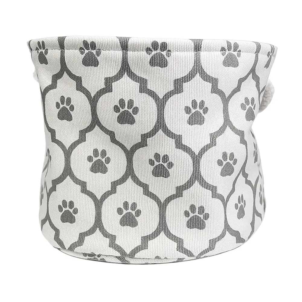 POLYESTER PET BIN PAW LATTICE GRAY ROUND SMALL