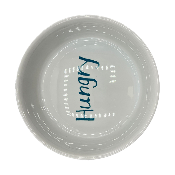 Large Chevron Teal Pet Bowl Hungry Print For Food and Water