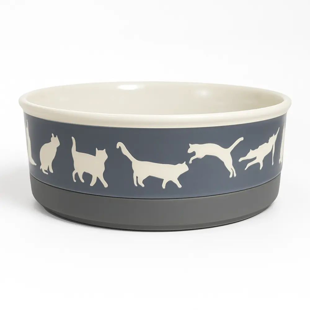 PET BOWL - CATS MEOW GRAY - LARGE 7.5Dx2.4H
