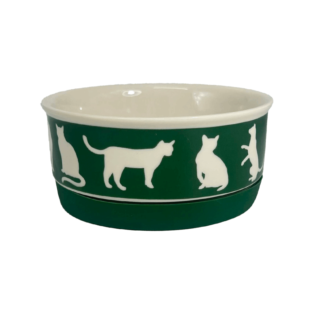 PET BOWL - CATS MEOW HUNTER GREEN - LARGE 7.5Dx2.4H