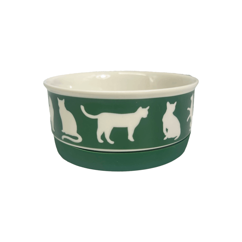 PET BOWL - CATS MEOW HUNTER GREEN - SMALL 4.25Dx2H