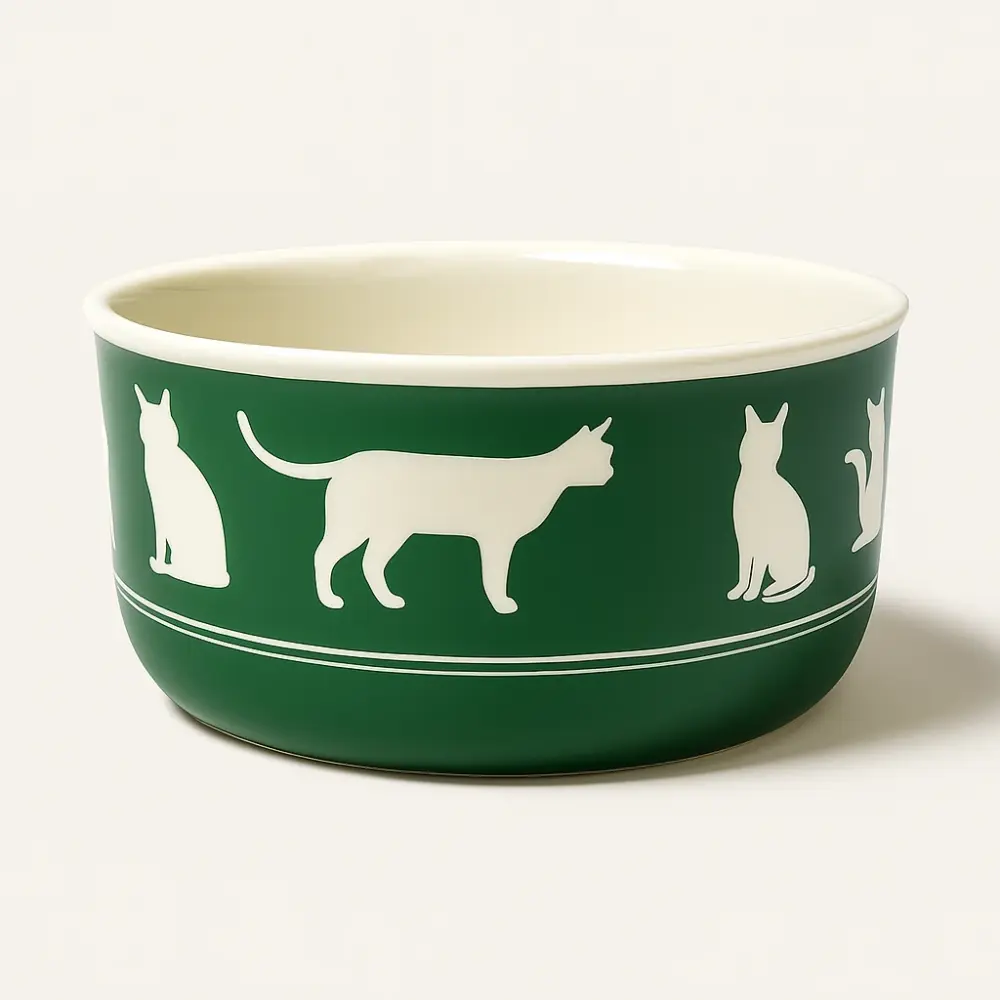 PET BOWL - CATS MEOW HUNTER GREEN - SMALL 4.25Dx2H