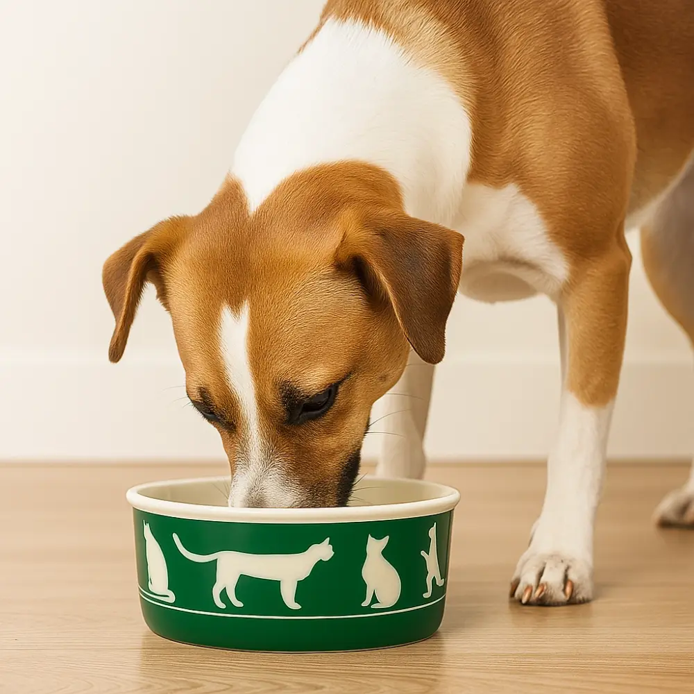 PET BOWL - CATS MEOW HUNTER GREEN - LARGE 7.5Dx2.4H - Bulk-Price