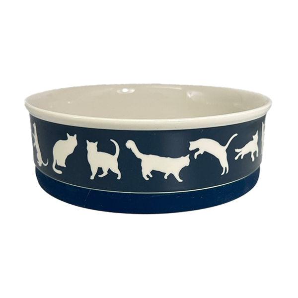 PET BOWL - CATS MEOW NAVY - LARGE 7.5Dx2.4H