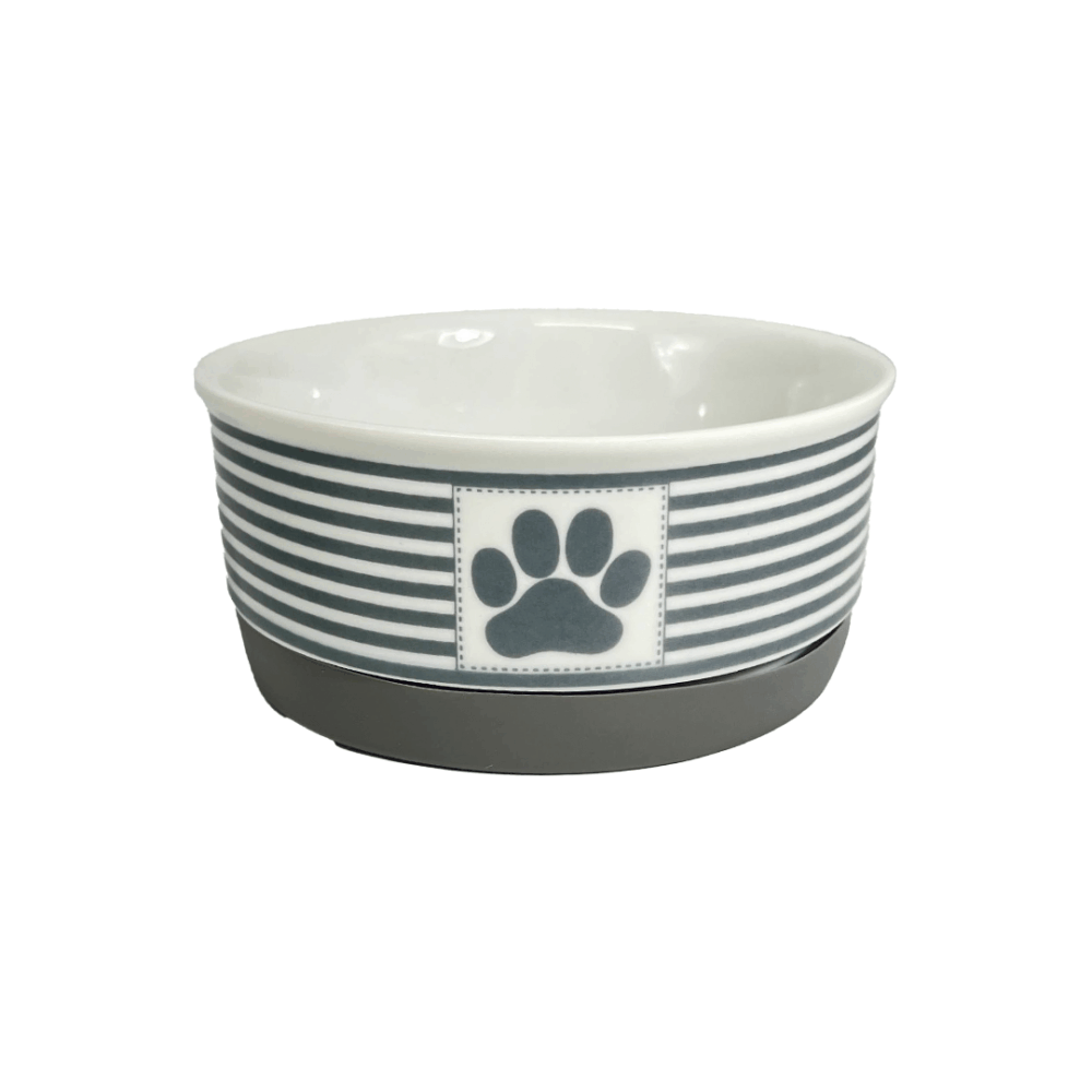 PET BOWL - PAW PATCH STRIPE GRAY - SMALL 4.25Dx2H