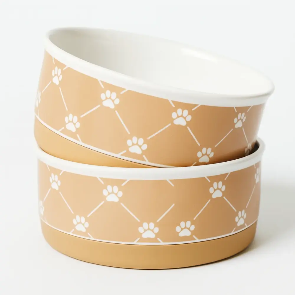 Medium Trellis Paw Taupe Pet Bowl Set – 6" x 2" | Set of 2 Durable & Non-Slip Bowls