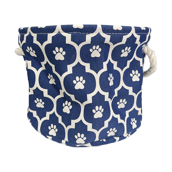 POLYESTER PET BIN LATTICE PAW NAUTICAL BLUE ROUND SMALL