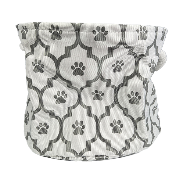 POLYESTER PET BIN PAW LATTICE GRAY ROUND SMALL