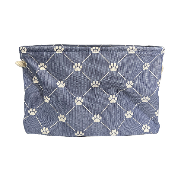 POLYESTER PET BIN TRELLIS PAW STONEWASH BLUE RECTANGLE SMALL 14x8x9