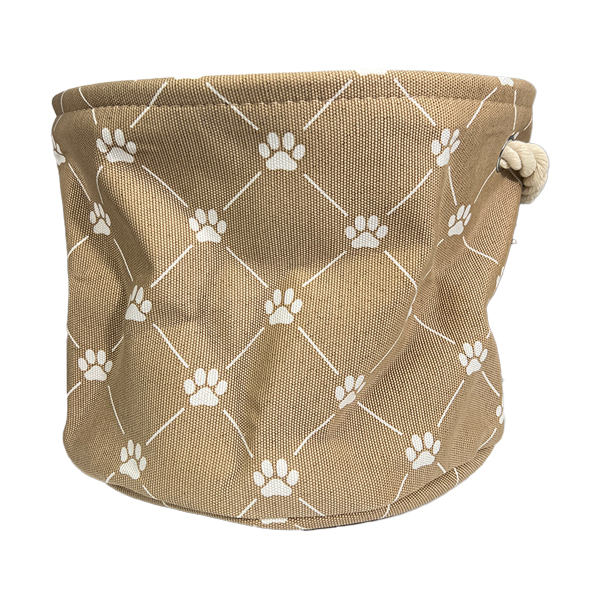POLYESTER PET BIN TRELLIS PAW TAUPE ROUND SMALL