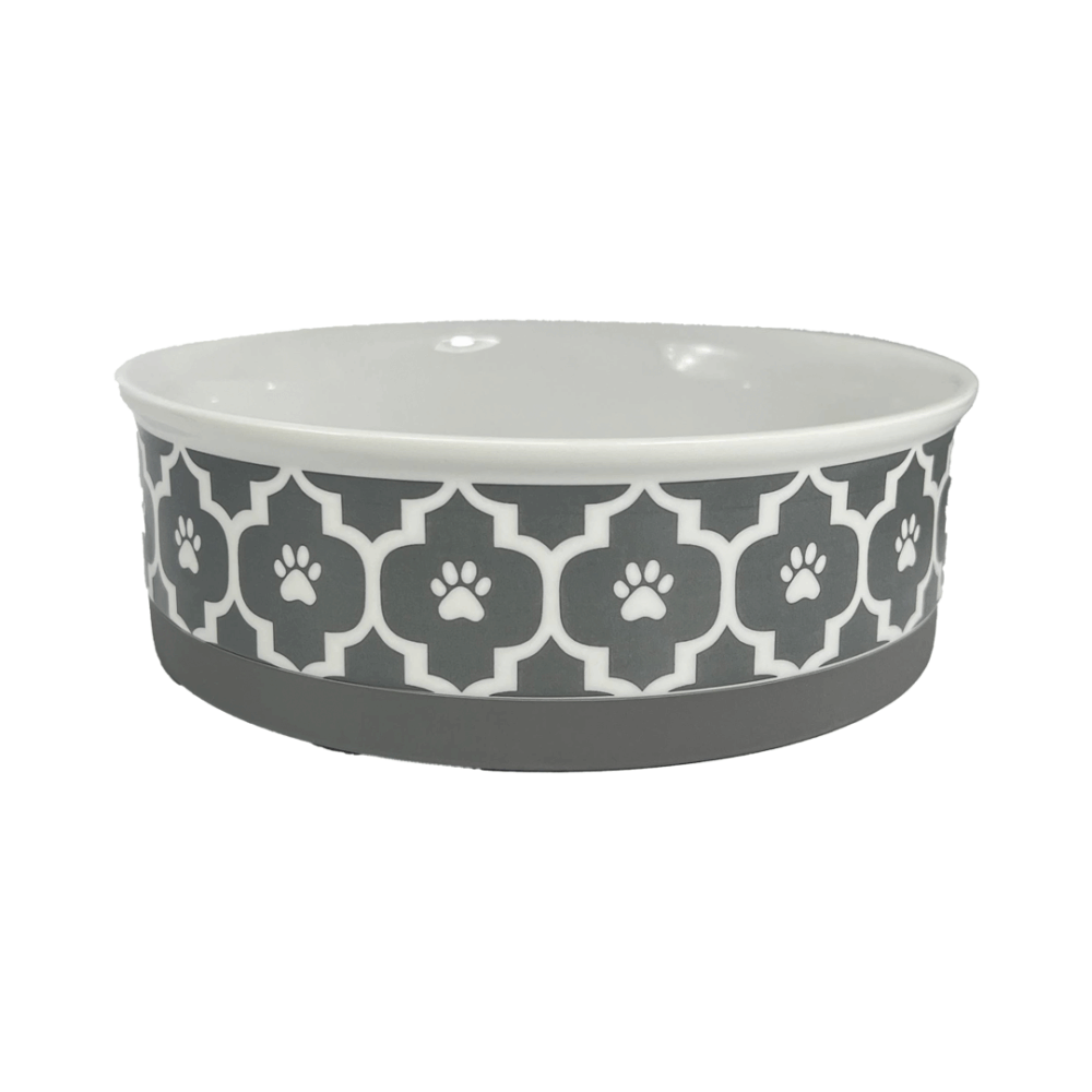 PET BOWL - LATTICE GRAY - LARGE 7.5Dx2.4H SET/2