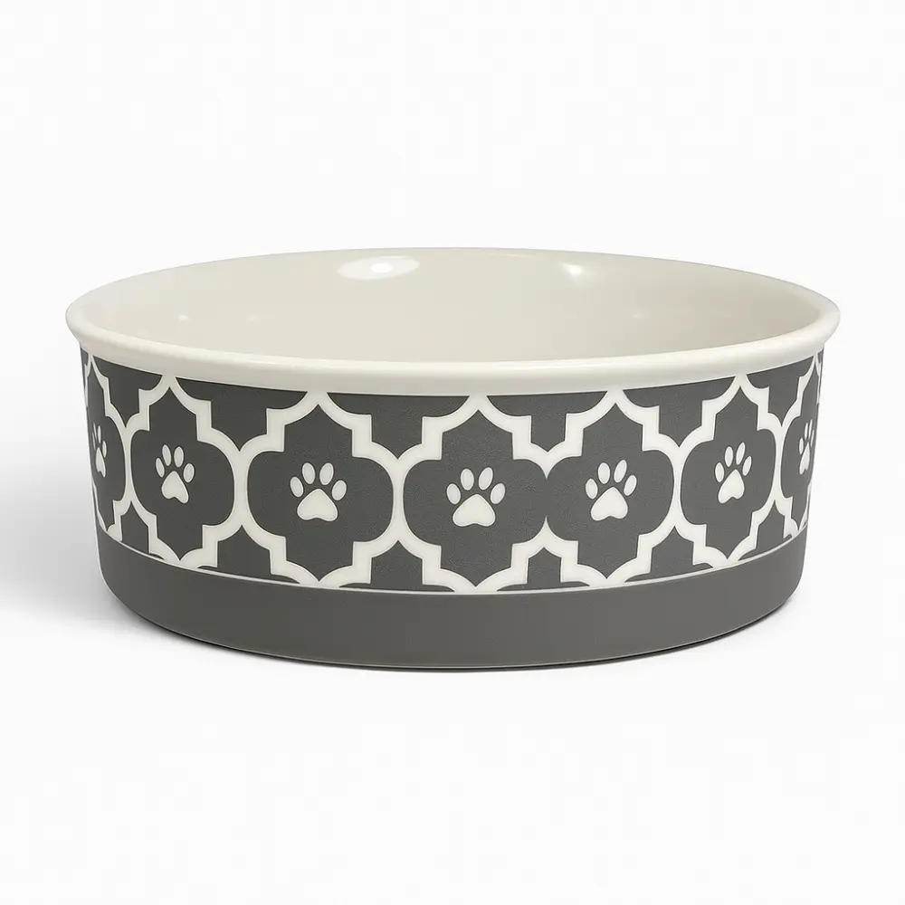 PET BOWL - LATTICE GRAY - LARGE 7.5Dx2.4H SET/2