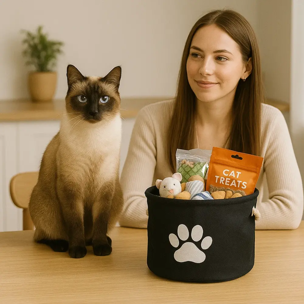 Polyester Pet Bin Paw Black Round Medium