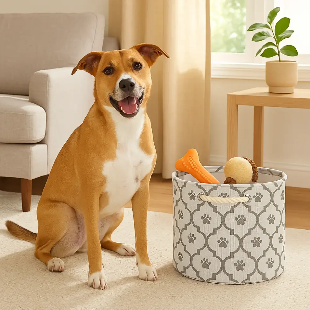 Polyester Pet Bin Paw Lattice Gray Round Small