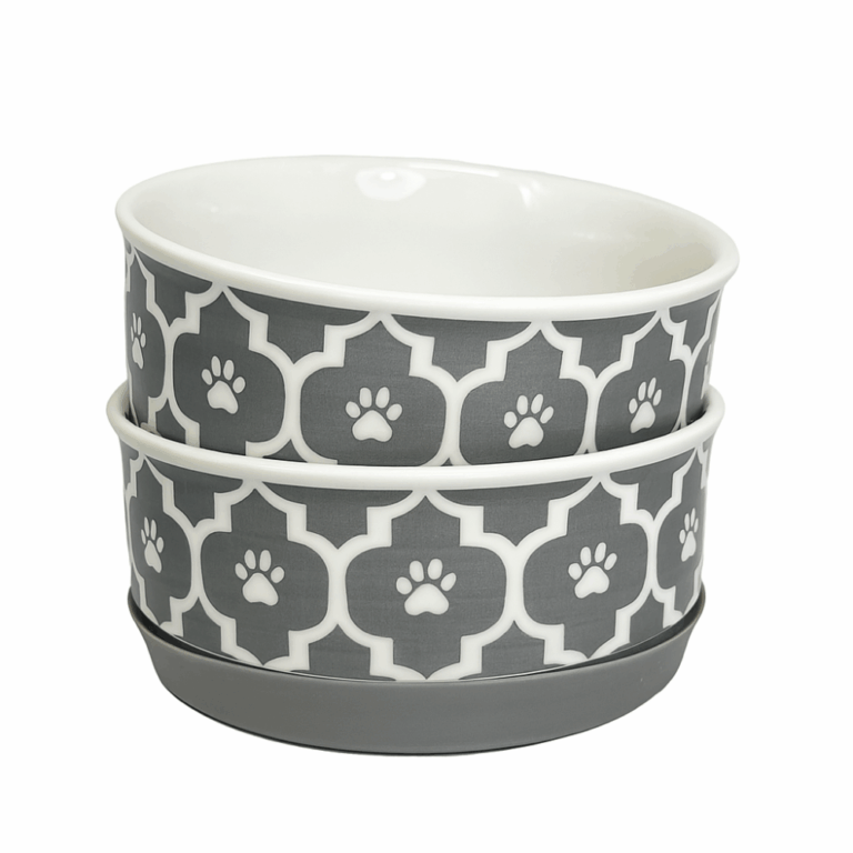 Small Lattice Gray Pet Bowl Set of 2 Durable and Non-Slip