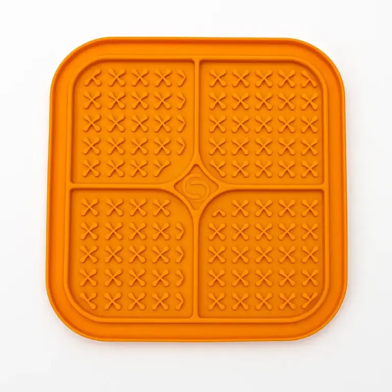 Small Orange IQ Treat Mat Calming Lick Pad for Dogs and Puppies