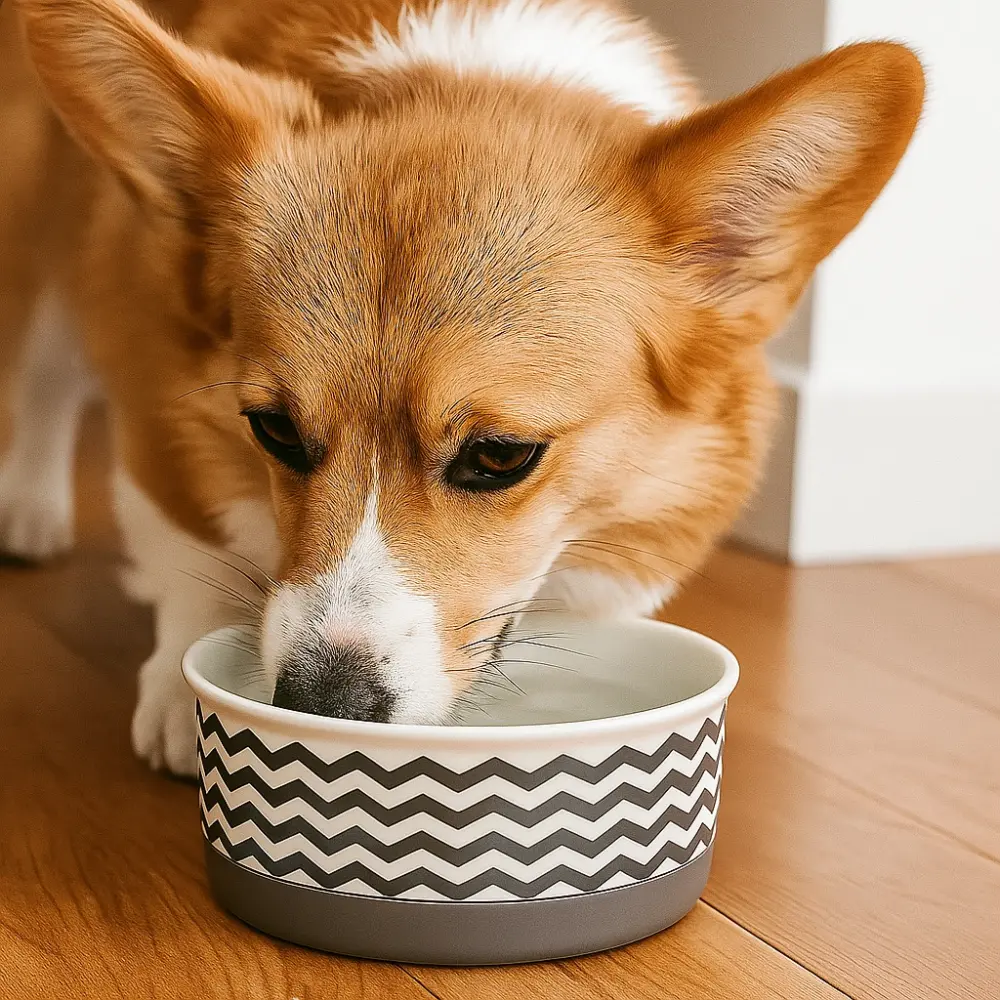 Small Pet Bowl in Chevron Gray Ceramic Dish for Water