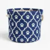 Small Round Nautical Blue Pet Bin Lattice Paw Design Polyester