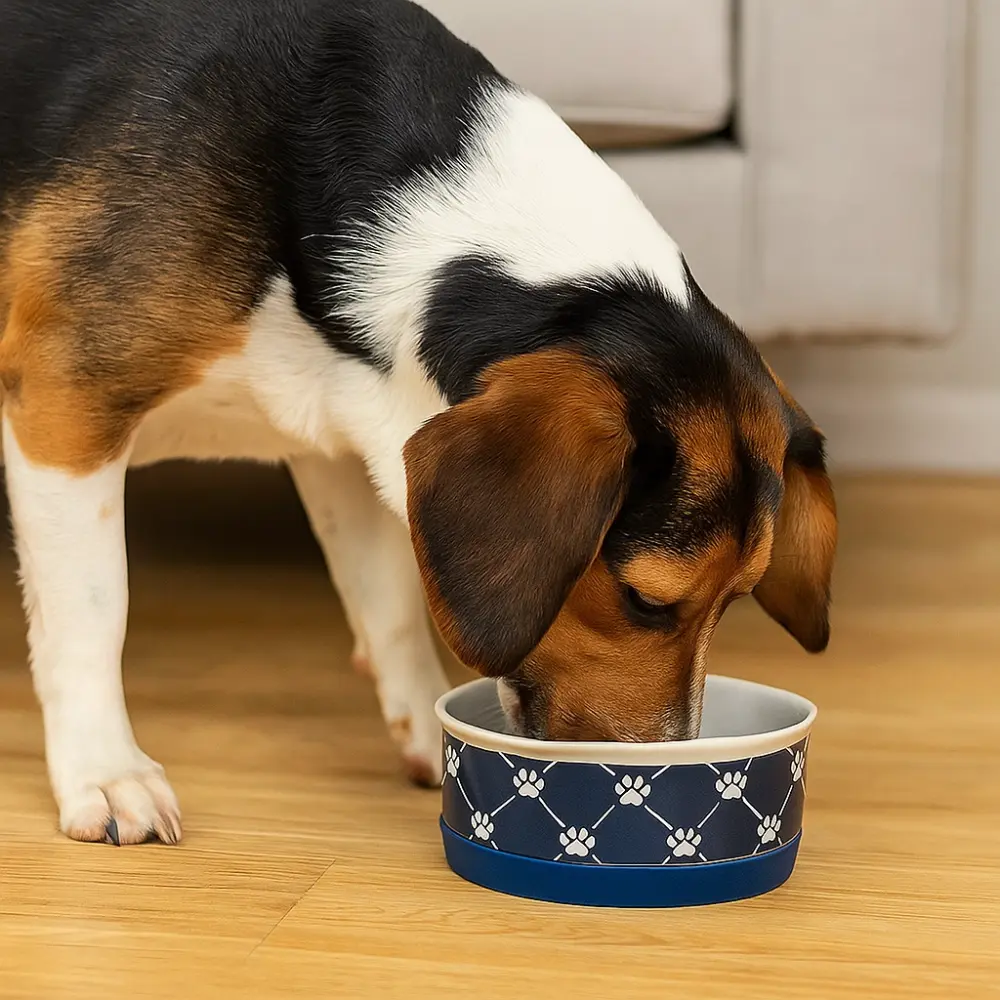 Trellis Paw Navy Small Pet Bowl for Dogs and Cats 4.25x2 Inch