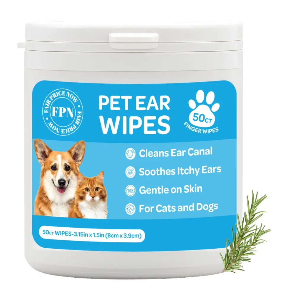 Pet Ear Finger Wipes for Dogs & Cats – 50 Count Jar | Gentle Ear Cleaning & Itch Relief