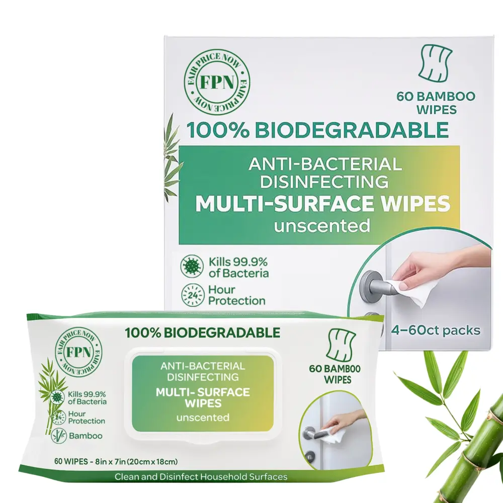 Anti-Bacterial Disinfectant Multi-Surface Wipes – 100% Biodegradable Bamboo-Based Cleaning Power - Shop now