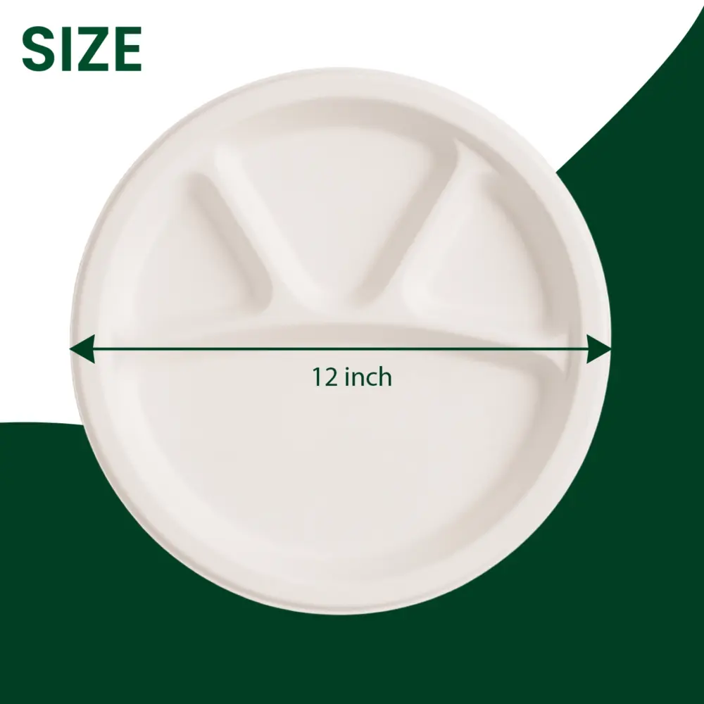 4-Compartment Compostable Round Plates – 100% Biodegradable Bagasse Dinnerware - Image 3