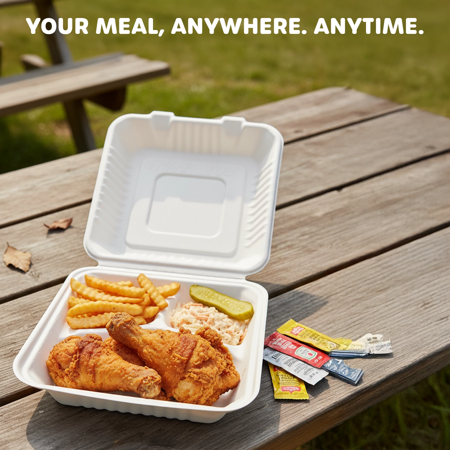 Disposable 9x9 3 Compartment Clamshell Food Containers