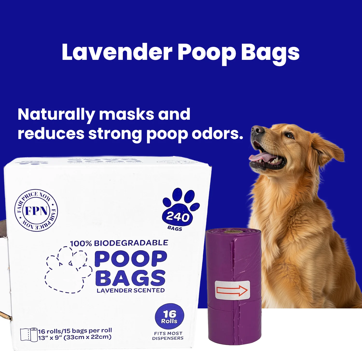 Dog & Cat Poop Bags Lavender Scented – 240 Count (Biodegradable, Leak-Proof, Odor-Control Waste Bags for Dogs, Fits All Dispensers) 3 Pack dog Lavender copy
