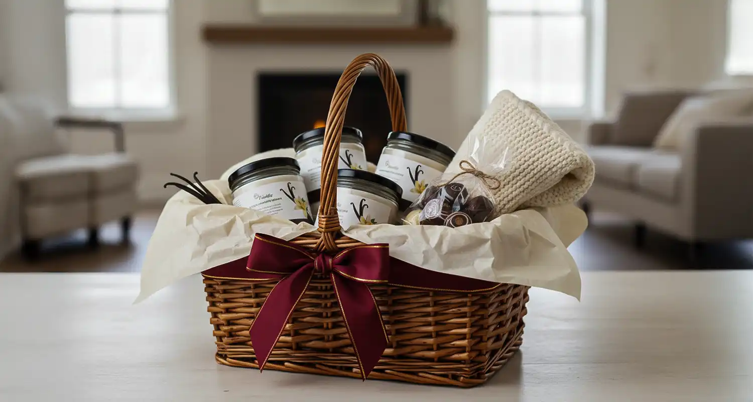 A gift basket with scented candles