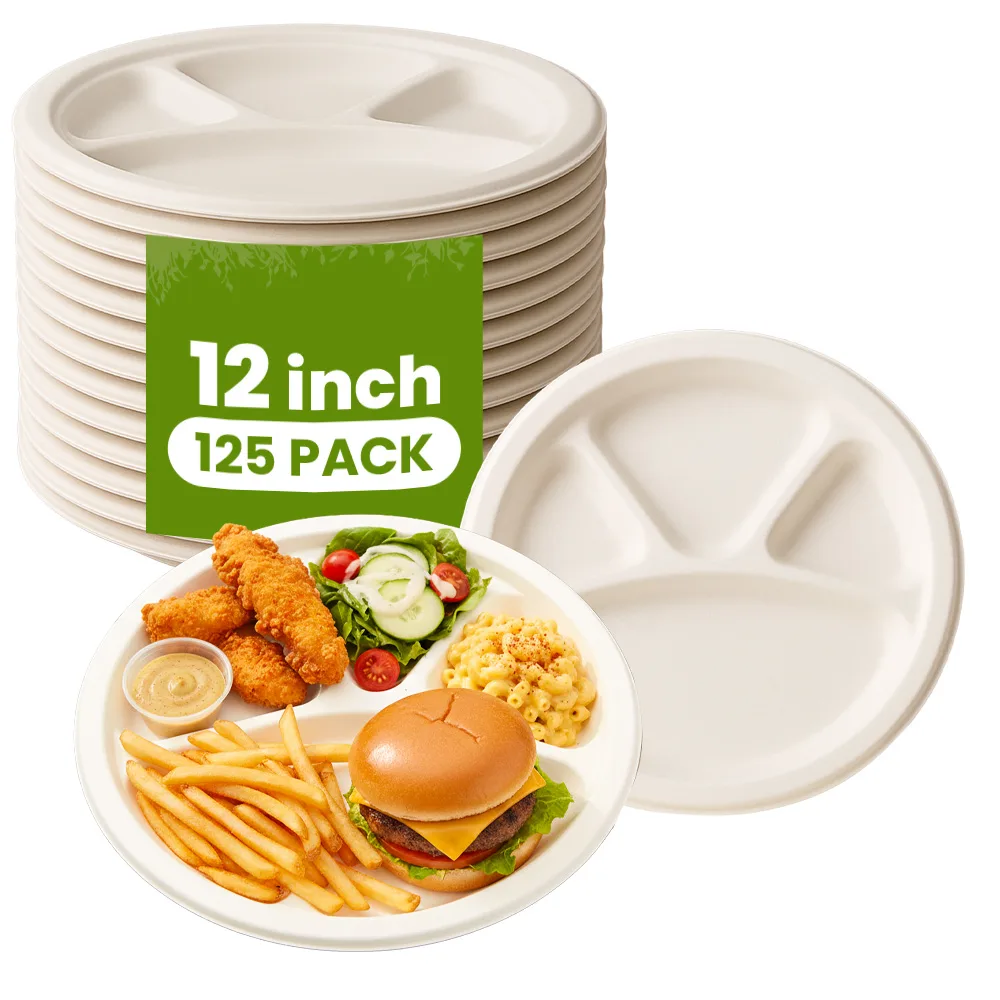 4 Compartment Compostable Round Plates 125 CT