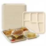 5 Compartment Bagasse Plates 10x8'' Eco-Friendly Disposable Trays Pack