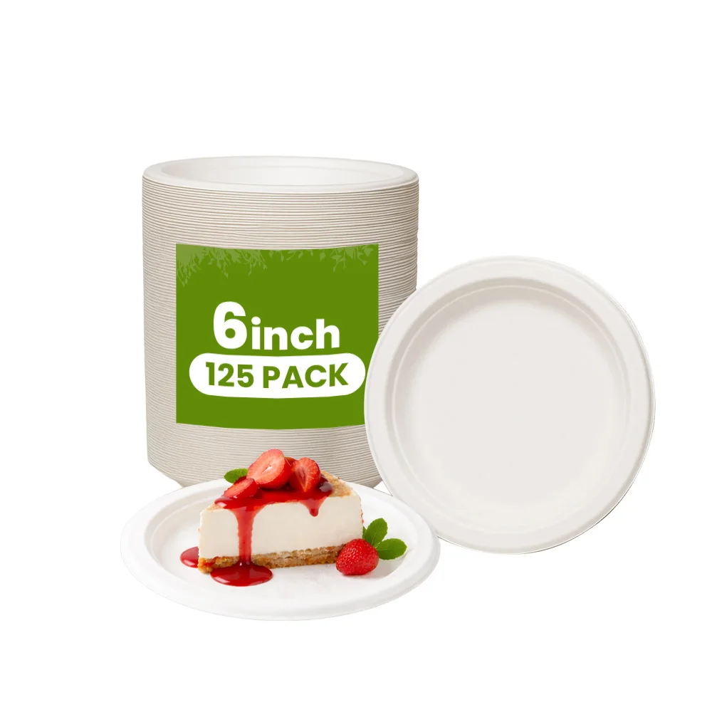 6 inch round plate Biodegradable Round Plates 125 CT