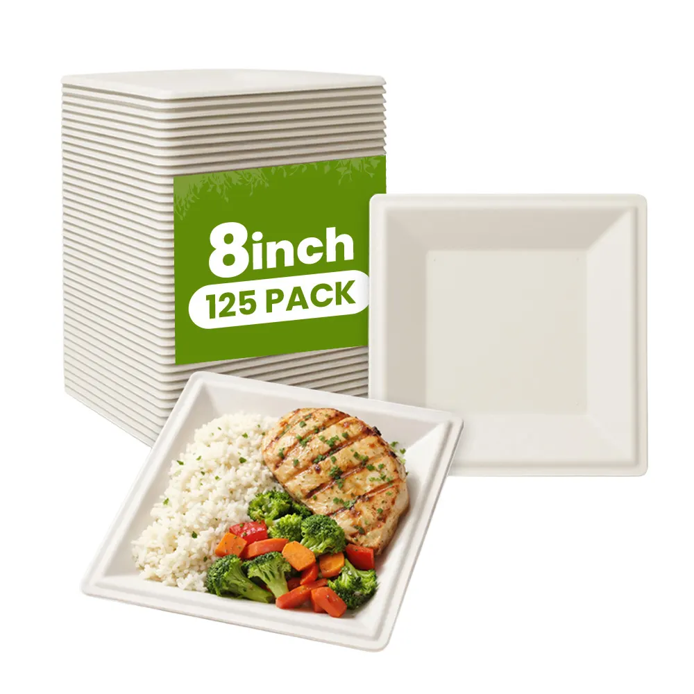 8 inch Square Plates Biodegradable Square Plates 125 CT