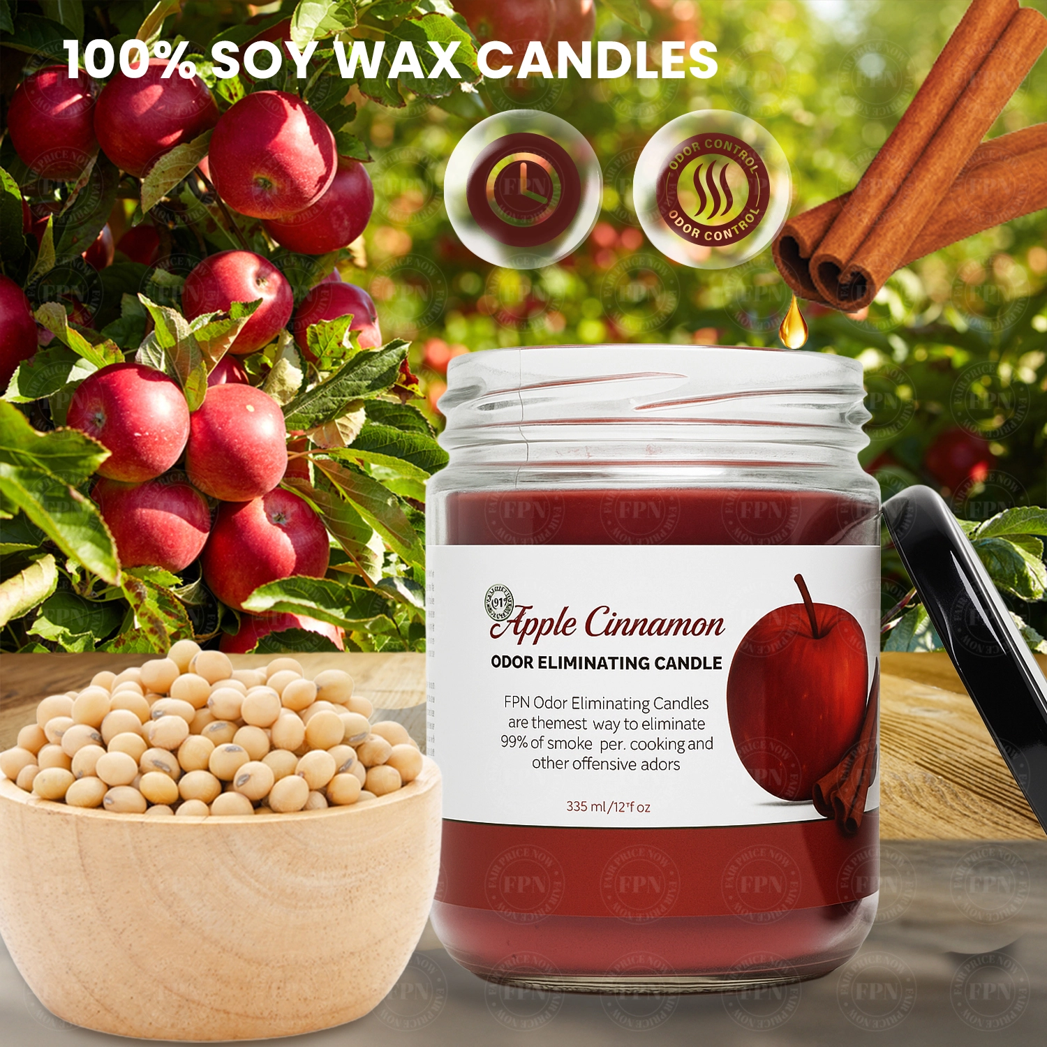Apple Cinnamon Odor Eliminating Candle-100 Percent Soy Wax Apple Cinnamon Odor Eliminating Candle-100 Percent Soy Wax