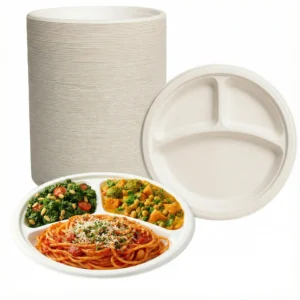 Biodegradable 3 Compartment Plates - 10” - Eco-Friendly & Durable