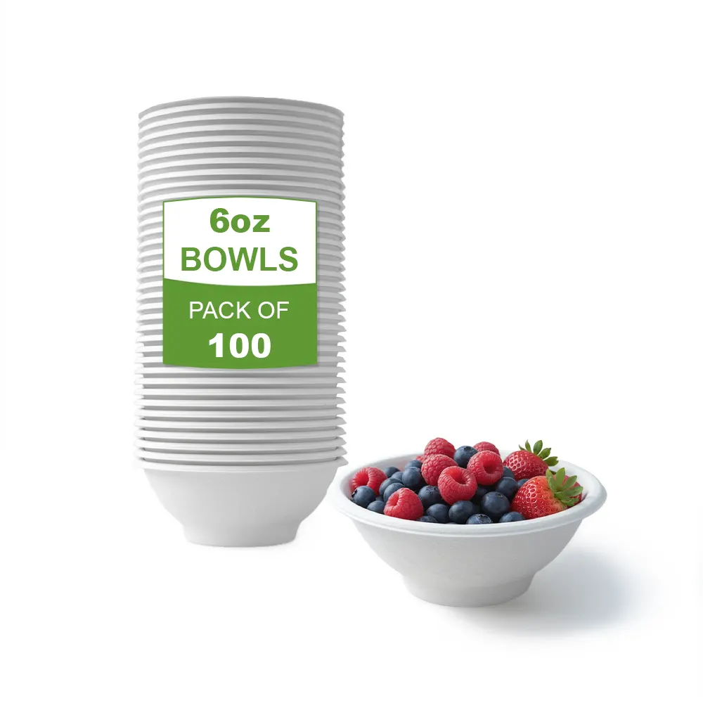 Biodegradable Bowls White 6 OZ Bowls 100 CT