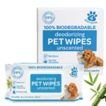 Deodorizing Pet Wipes – Unscented, 100% Biodegradable, Bamboo-Based - 60 Wipes