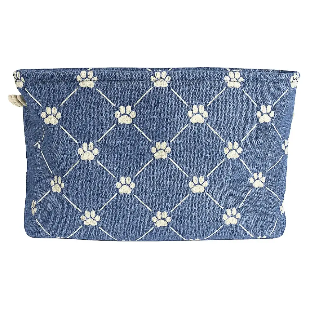 Blue Paw Print Polyester Small Pet Storage Bin
