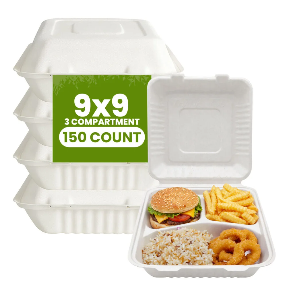 Disposable 3 Compartment Clamshell Food Container