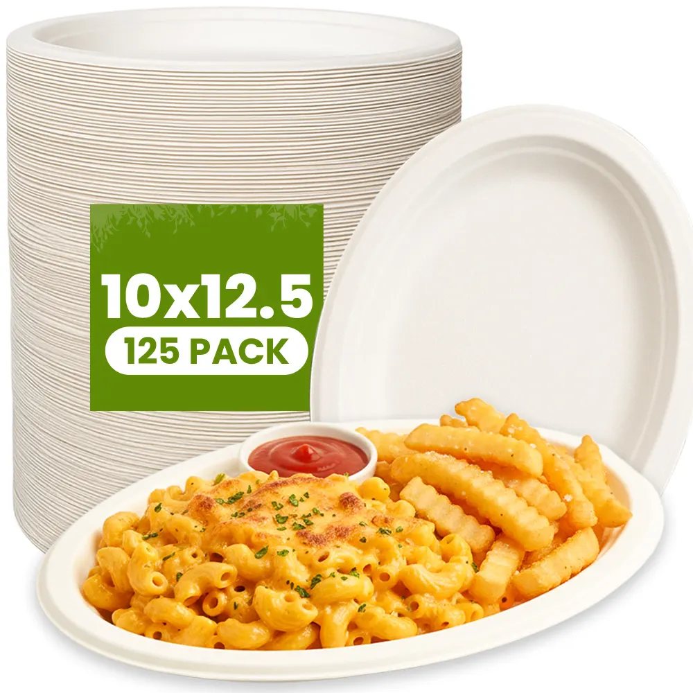 Large Biodegradable Oval Plates 125 CT