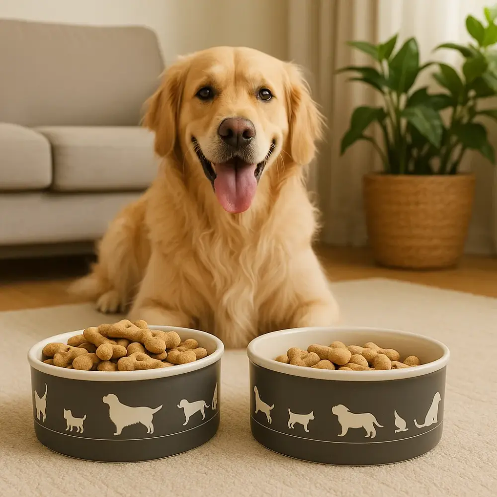 Large Gray Pet Printed Food Bowl for Dogs and Cats
